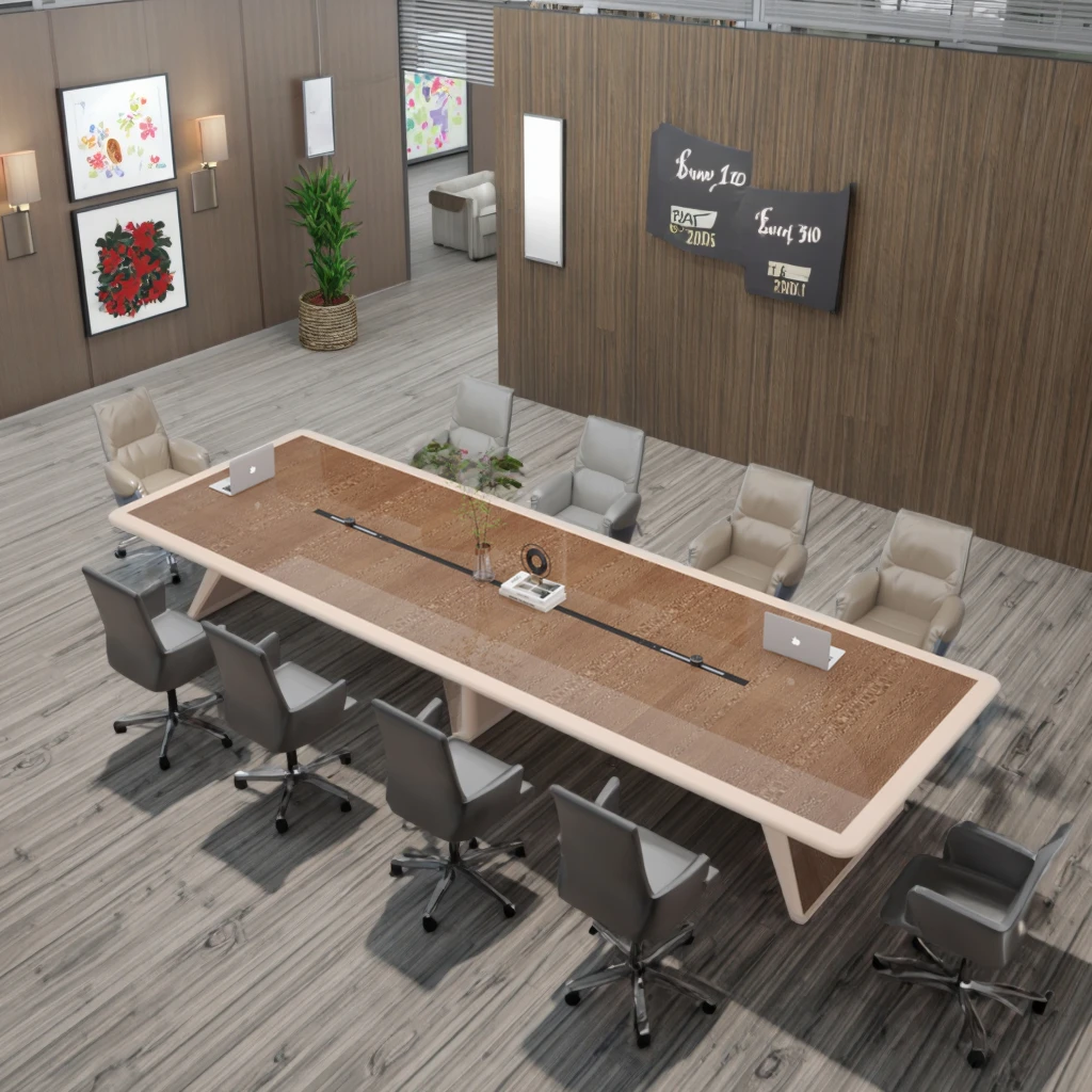 Luxury Modern Modular Oblong Aircraft Modeling 16-Person Multi-Function Conference Table Wood Panel Finish For School Hospital