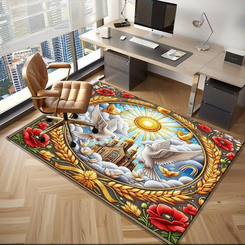 Heavenly Doves and Sun Religious Spiritual Symbols Art Pattern Non-Slip Area Rug Home Decor