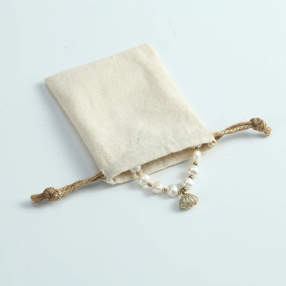 5Pcs Natural Cotton Drawstring Jewelry Bags