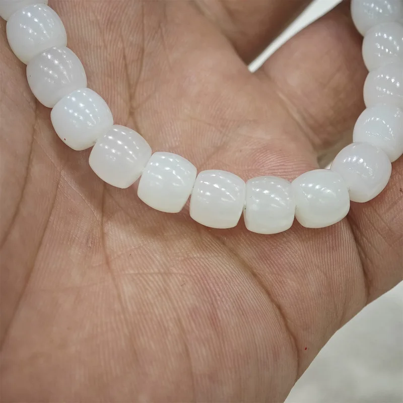 Natural Hetian , Russian‑Origin Sheep Fat White Jade,*8 Mm, Vintage‑Style Beads – Single‑Strand Bracelet Men An