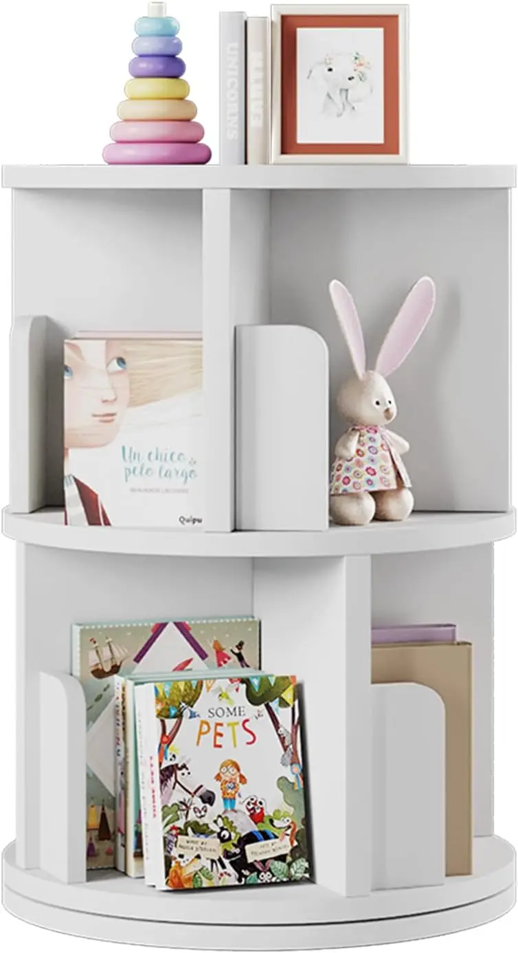 Rotating Bookshelf, Corner Bookcase For Small Space, 360° Corner Bookcase For Bedroom, Living Room, Study Room, 2 Tier, White,