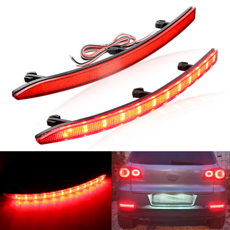 

2x Red Lens Rear Bumper Reflector Tail Brake Fog Stop Turning Driving Backup Warning Lights For Volkswagen 5N Tiguan