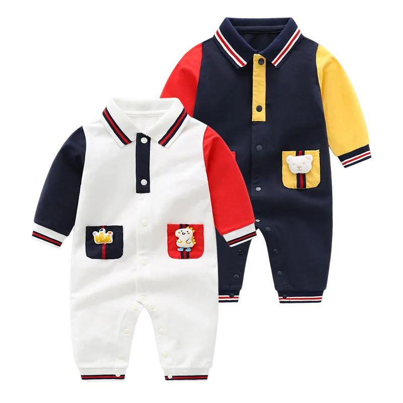 Peleles para niño recién nacido, monos con cuello tipo Polo para niño pequeño, monos con bordado de dibujos animados de retazos para niña 2026