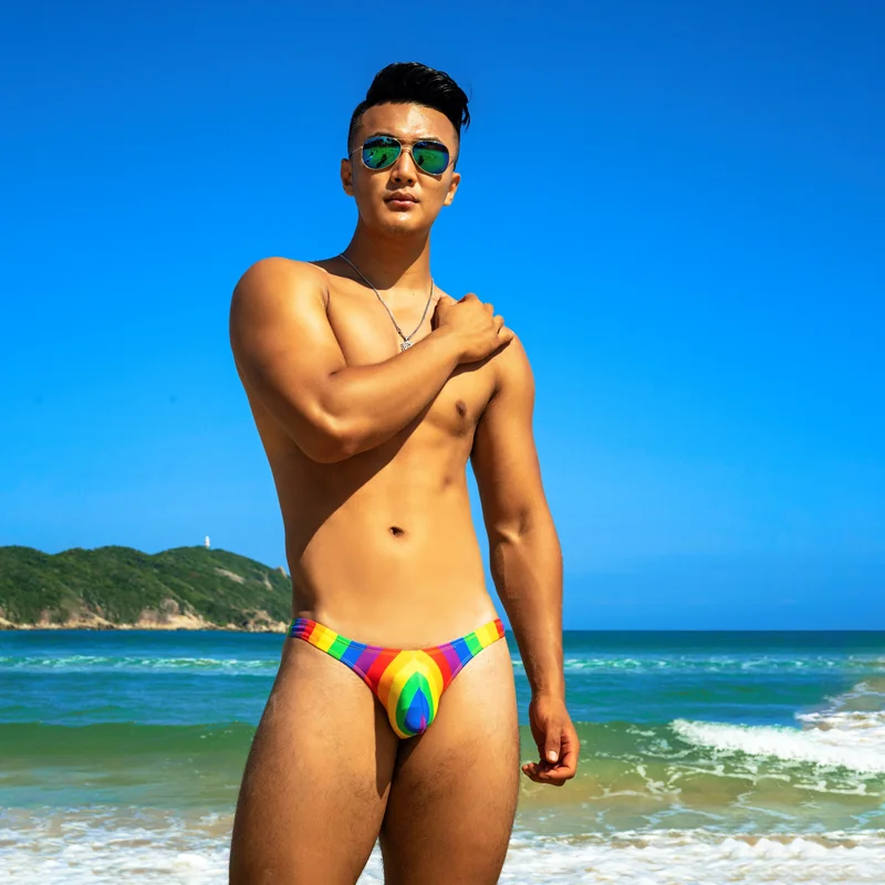 

WJ2 2025 new beach six-color rainbow tight sexy low waist men swimwear half pack hip bikinis men thong swimsuits swim briefs