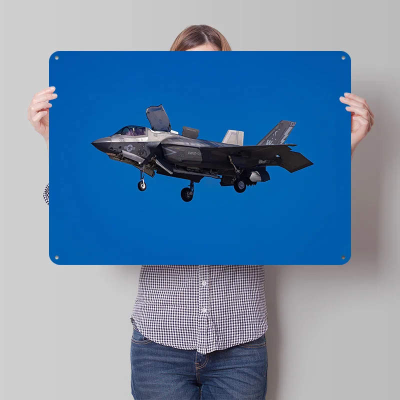 F-35B Lightning II Fighter Jet 3D Printed Texture Poster Personalized Wall Art Retro Metal Tin Signs for Luxury Decoration Home