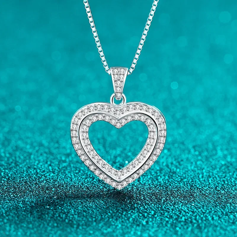 

Platinum PT950 Diamond D Color All Moissanite Double-layer Heart Shaped Pendant Necklace for Women Wedding Chain Gift Jewelry