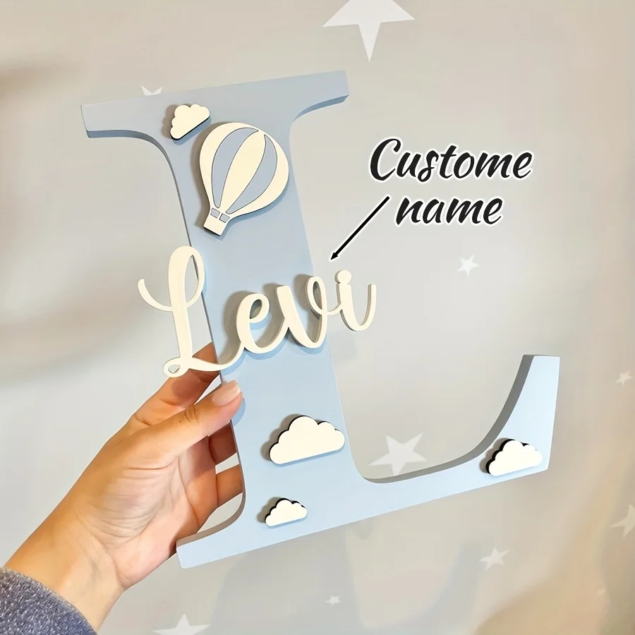 1pc Custom Wooden Initial Name Sign Personalized 3D Letter Plaque 5mm Poplar Plywood Wall Decor for Nursery Bedroom Wedding Gift