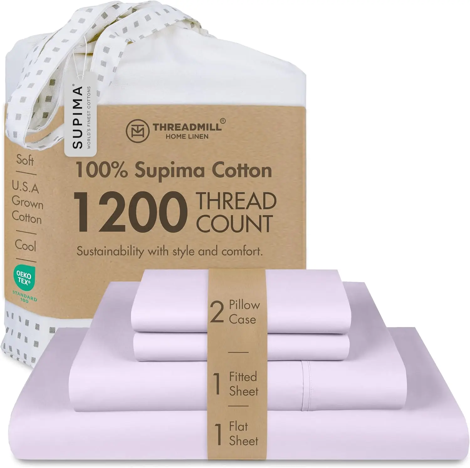 1200TC Supima Cotton Cal King Sheet Set, Sateen, Lilac, 4-Piece