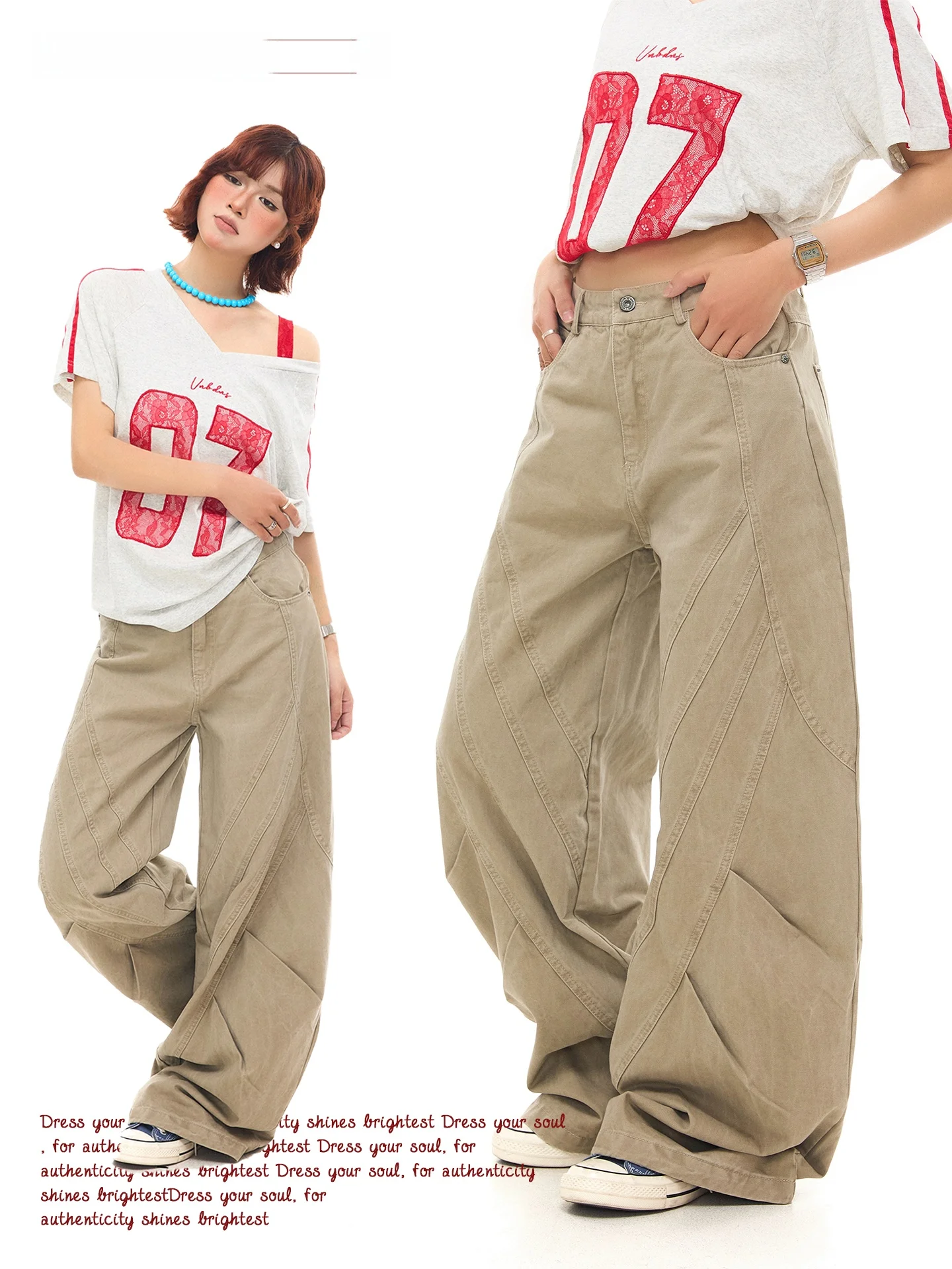 

Магазин Chen Zhanlao: Американские ретро-брюки с деконструированным дизайном, прямые повседневные брюки для женщин, летние свободные рабочие брюки, широкие джинсы