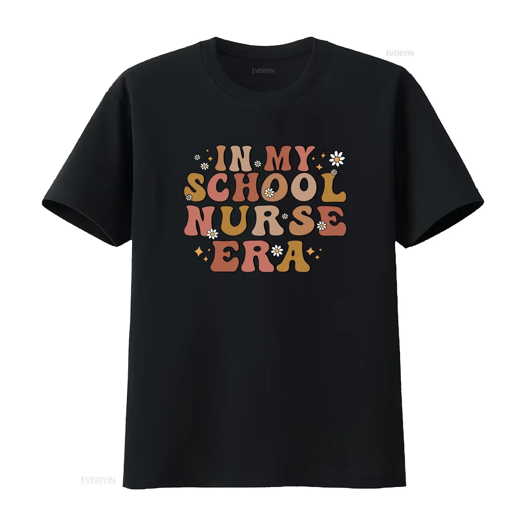 Retro Groovy In My School Nurse Era Daisy Floral Print Casual T Shirt vintage Washed streetwear Stylish homme designer clothes