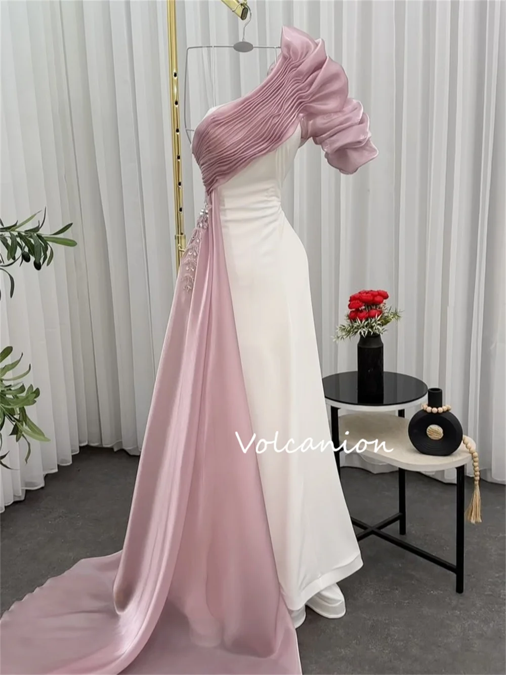 Gaun Panjang Satu Bahu A-line Ruffle Lipat Jersey Cocok Kustom Gaya Modern Pesta Acara Dipesan Lebih Dahulu