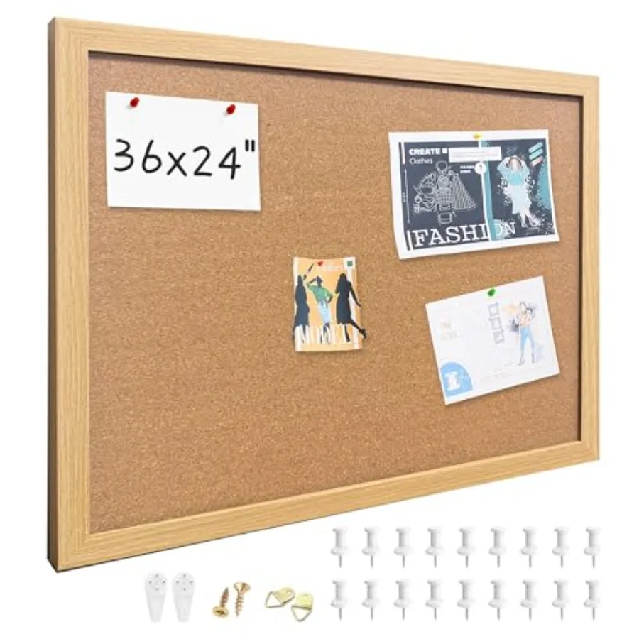 

Cork Bulletin Board 36x24 Inch Hanging Cork Board Wooden Framed with Pins for Wall Dorm Room Office Home Decor Natural Cork and