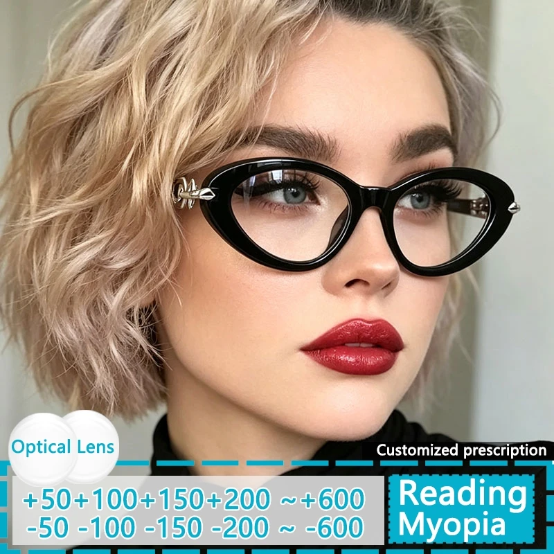 Retro Cat Eye Reading Glasses Optical lenses Customized Prescription Glasses Women Luxury Classic Progressive Eyeglasses