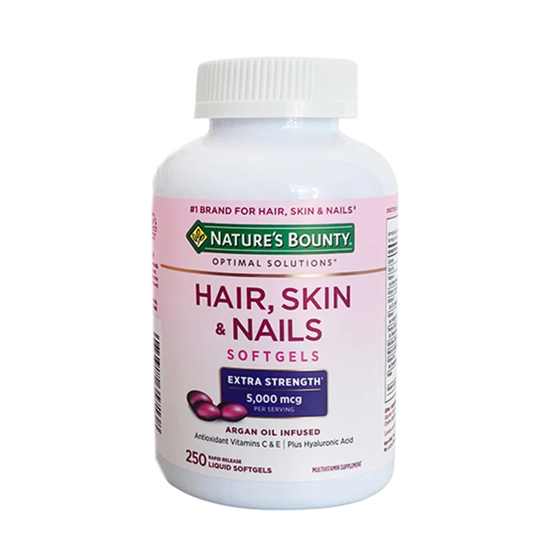 

Мягкие капсулы HAIR, SKIN & NAILS Extra Strength 5000 мкг, биотин, антиоксидант, итамины C & E Plus, мягкие капсулы с гиалуроновой кислотой 250