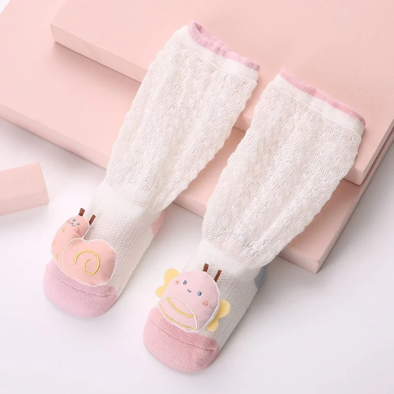 2pcs Summer Long Tube Baby Socks Anti Slip Mosquito Class A Boneless Mesh Newborn Infant Stockings Thin Pure Cotton Breathable