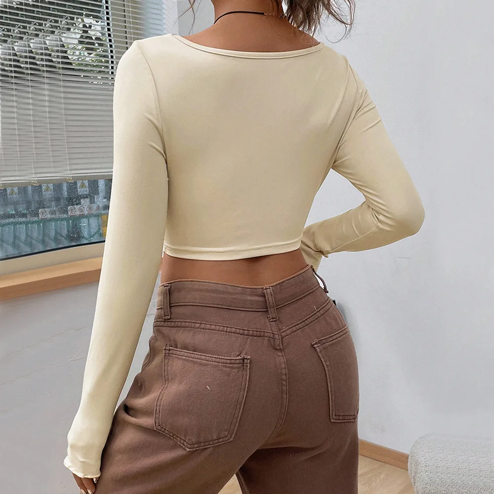 Women 2026 Autumn New Style Fitted V Neck Twisted Fashion Knit Top with Short Sleeve T Shirt