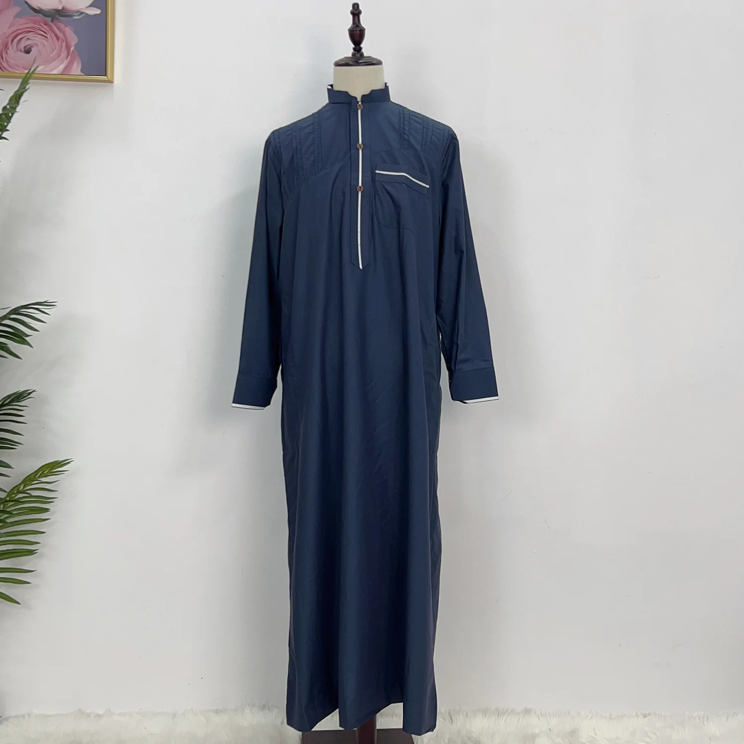 Lengan panjang pria kancing Abaya Jubba Thobe untuk pria Kaftan Pakistan Muslim Arab Saudi djelaba Islam pakaian doa jubah