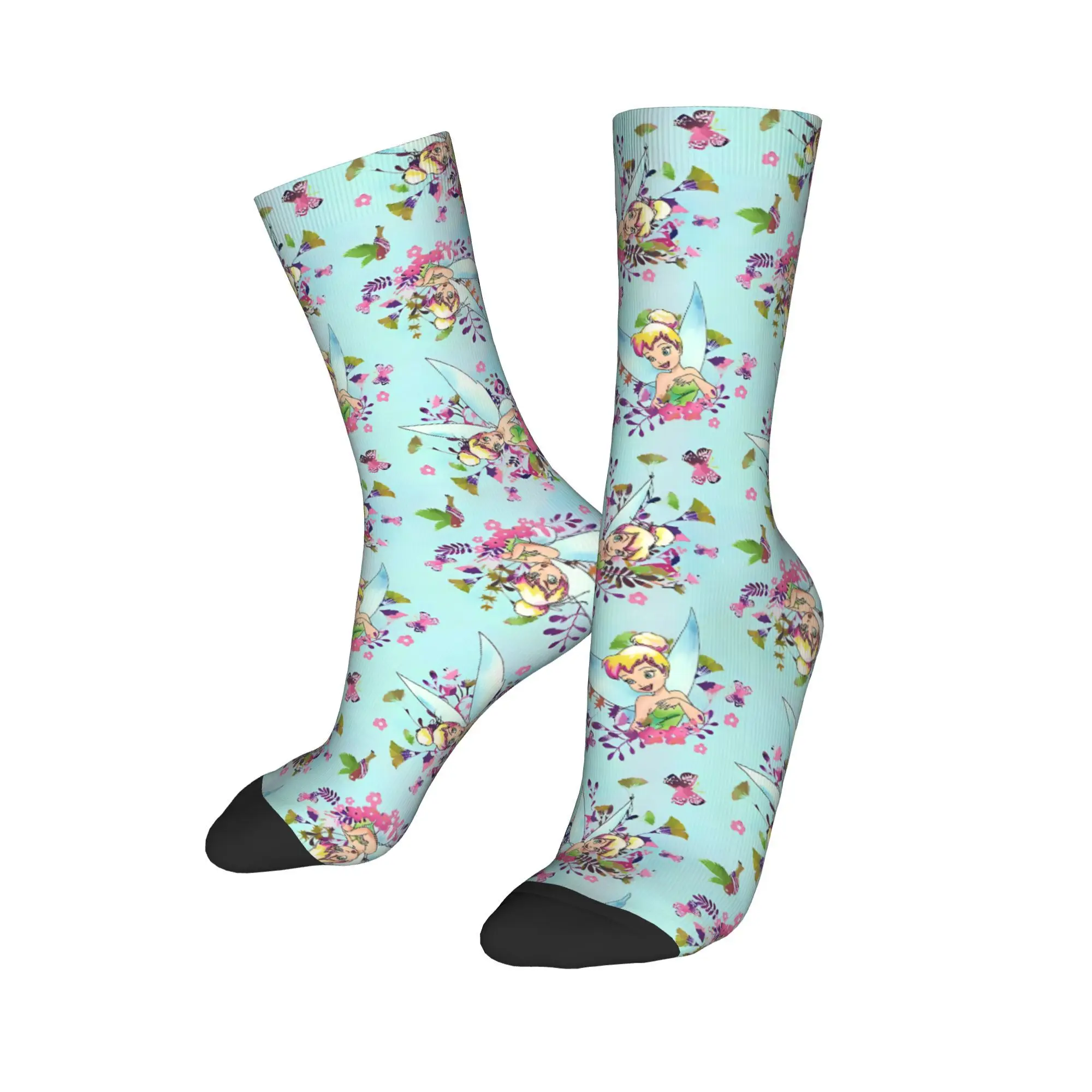 Tinker Bell Fairy Cartoon Winter Warm Funny Men's Women'sSocks Princess Flower Anime Breathable Middle Tube Socks