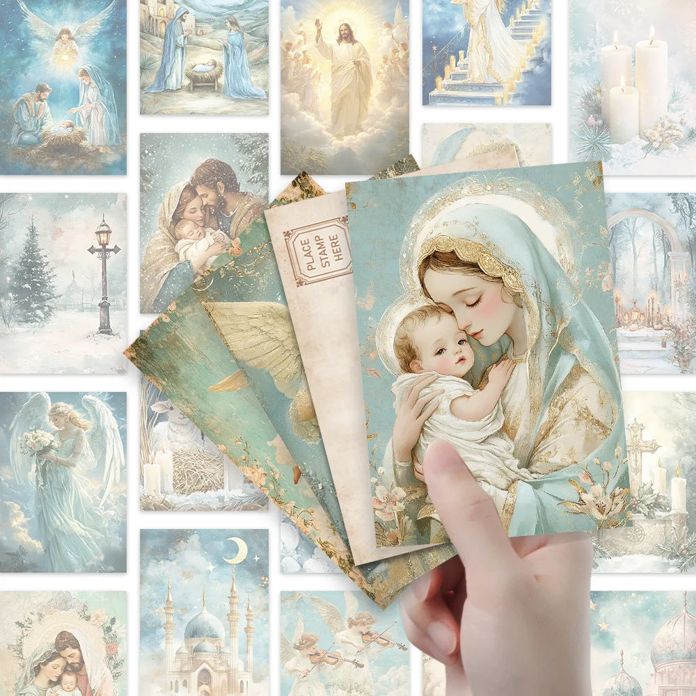 32 Stück Vintage-Weihnachts-Jesus-Postkarten, Geschenk zum Lehrertag, Schulanfang, Feiertagsdekoration, dicker Karton, hochauflösender Druck