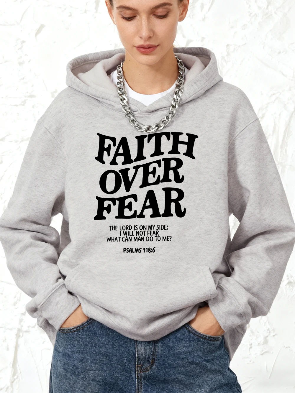 

Faith Over Fear Letter Prints Cotton Hoodies Women Sporty Loose Sweatshirt Winter Fleece Warm Pullover Jogging Pocket Clothes