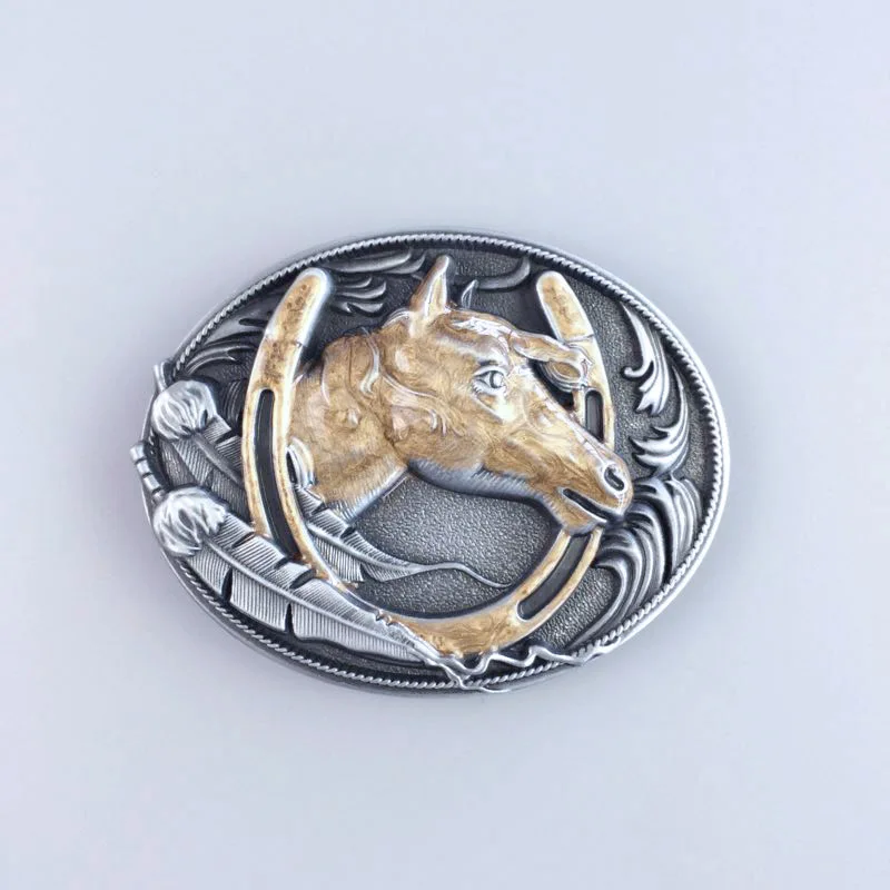 

New Vintage Enamel Gold Horse Horseshoe Belt Buckle also Stock in US BUCKLE-WT058GD Free Shipping