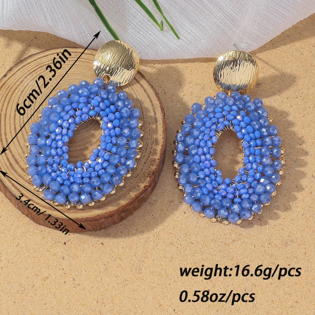 Bohemian Vintage Oval Crystal Beaded Drop Earrings, Statement Gift