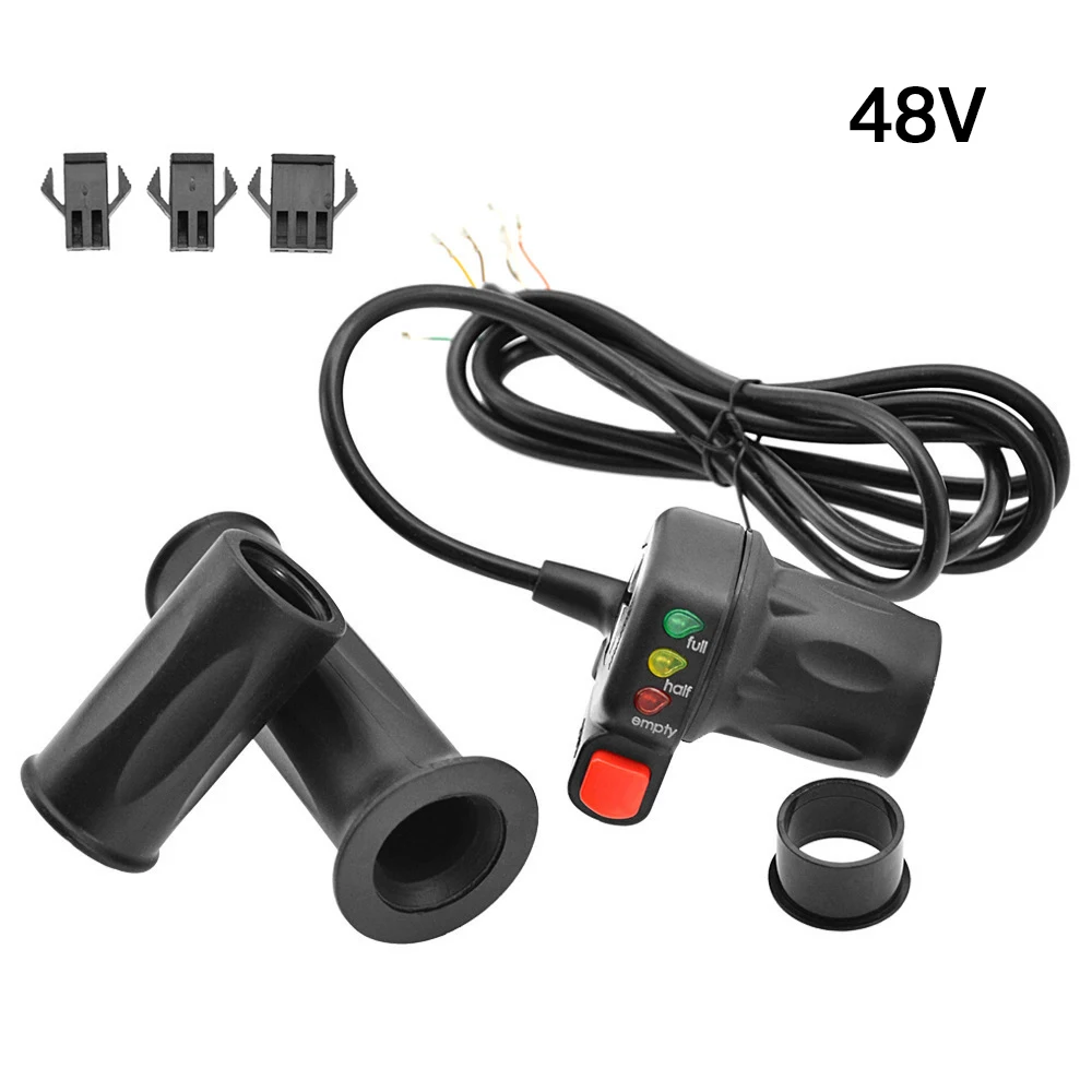 36V/48V Ebike Twist Throttle Handle Right and Left Electric Bike Handlebar Throttle Grip with Battery Indicator Power Switch