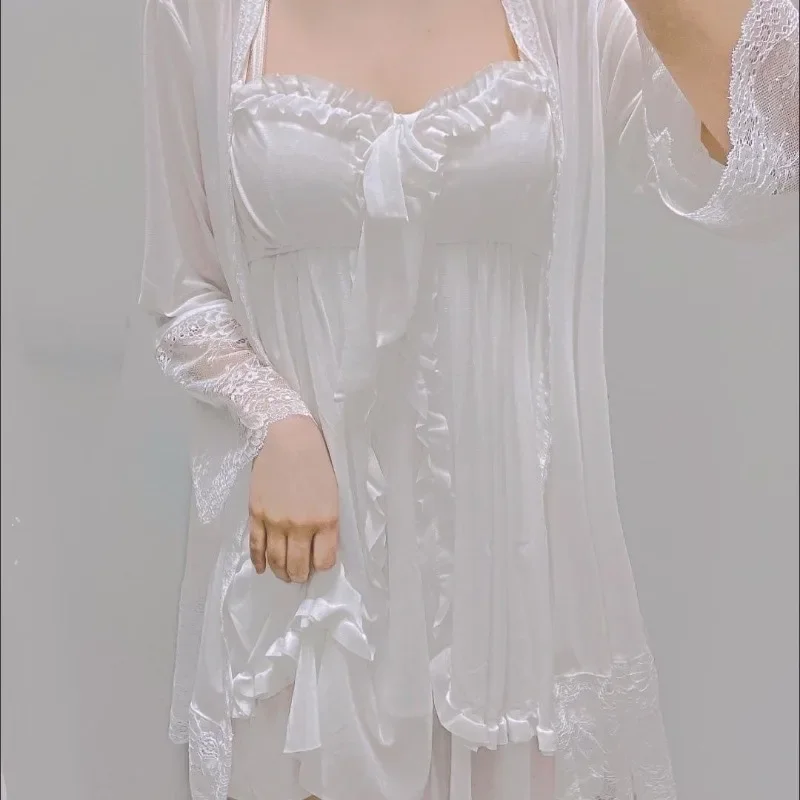 Lace Chiffon Home Dress Can Be Worn Outside The Halter Nightdress Set Pure Desire Sister New Fairy Wind with Chest Cushion Lace