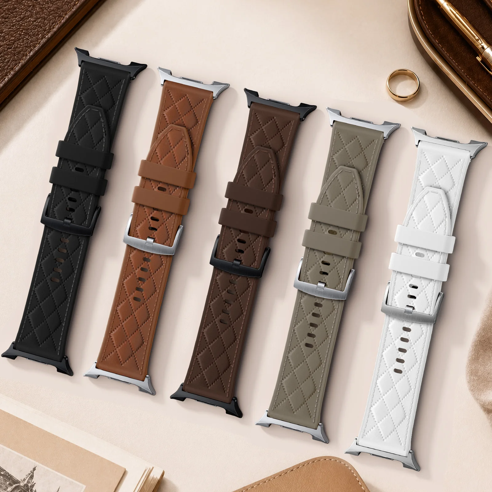 Quilted Leather Band For Samsung Watch 8/9 40mm 44mm Wrist Replacement Belt Bracelet Correa Galaxy Watch 8 classic 46mm Strap