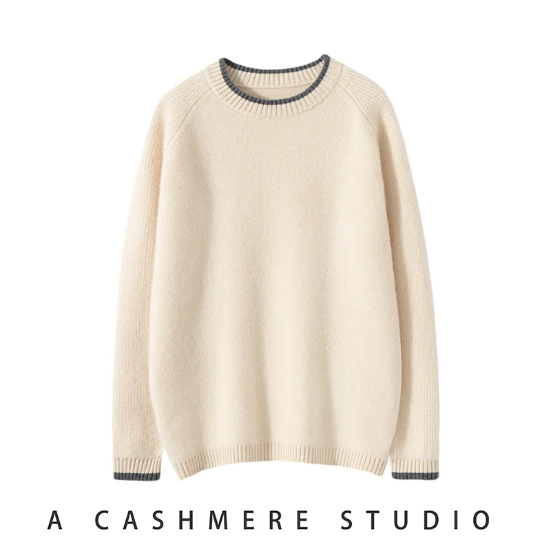 

Winter New Men's O-Neck Cashmere Loose Thick Spliced Wool Knitted Bottoming Shirt Business Casual Sweater Twisted flower Jumper