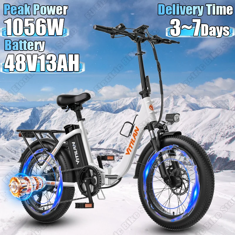 U3 E-bike 750W Motor 48V13AH Lithium Battery All Terrain Aldult Electric Bicycle Snow 20*4.0 Fat Tire City Folding Electric Bike