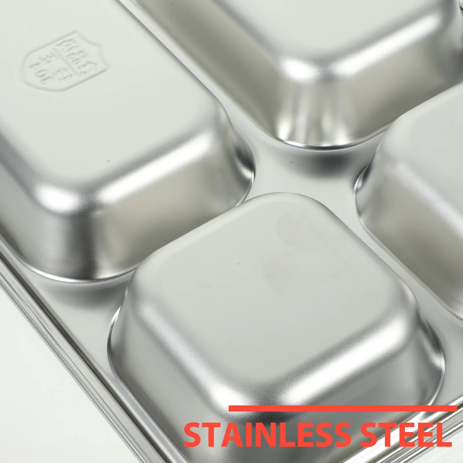 

Stainless Steel Divided Dinner Plate Large Deep Compartment Food Serving Tray with Spoon Slot Household Tableware