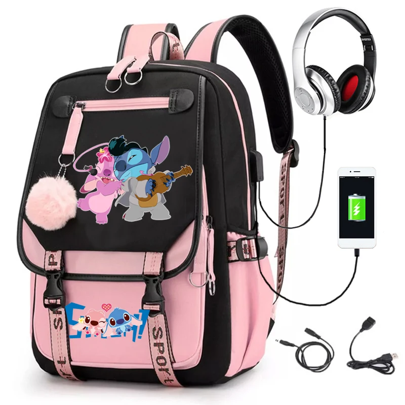 Mochila Cartoon Stitch para adolescentes, mochila de lona para laptop, mochila anime, mochila escolar ao ar livre, capacidade, homens e mulheres