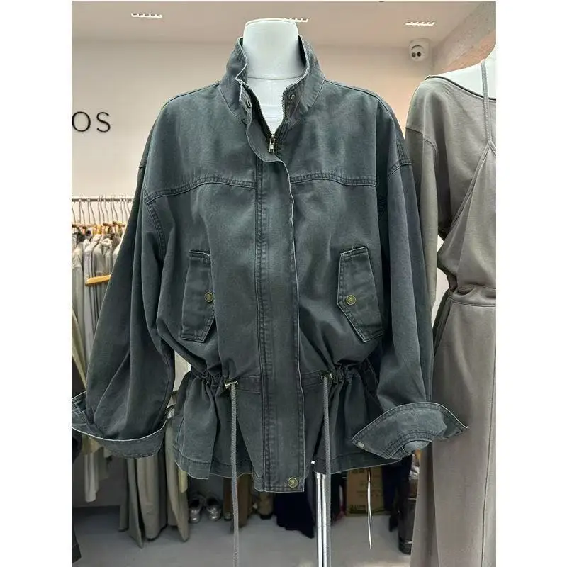 Sweet and Cool Personality Hottie Fashionable Tooling Denim Jacket Women's Tide Autumn New Product Waist Foreign Style Top