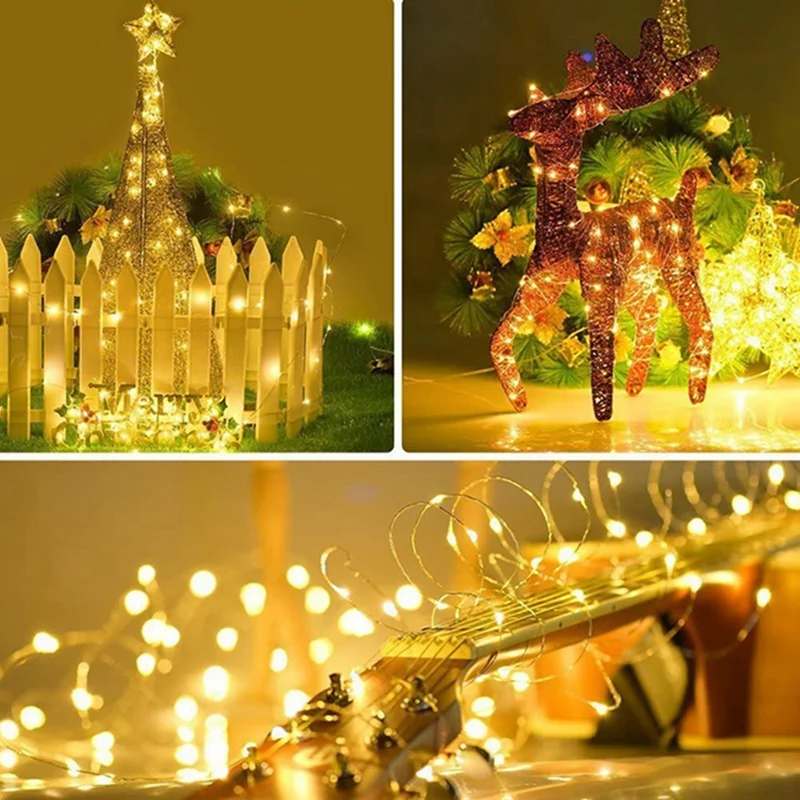 Fio de cobre LED String Light, Fairy Light, Alimentado por pilhas, Quarto, Jardim, Festa, Decoração de casamento, 1 m, 2 m, 3 m, 5 m, 10m, 1 pacote