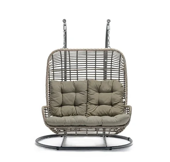 

Double-Seater Hanging Chairs with Foldable Basket Modern 2-Seat Wicker Swings KD Outdoor Furniture Garden Patio Seating