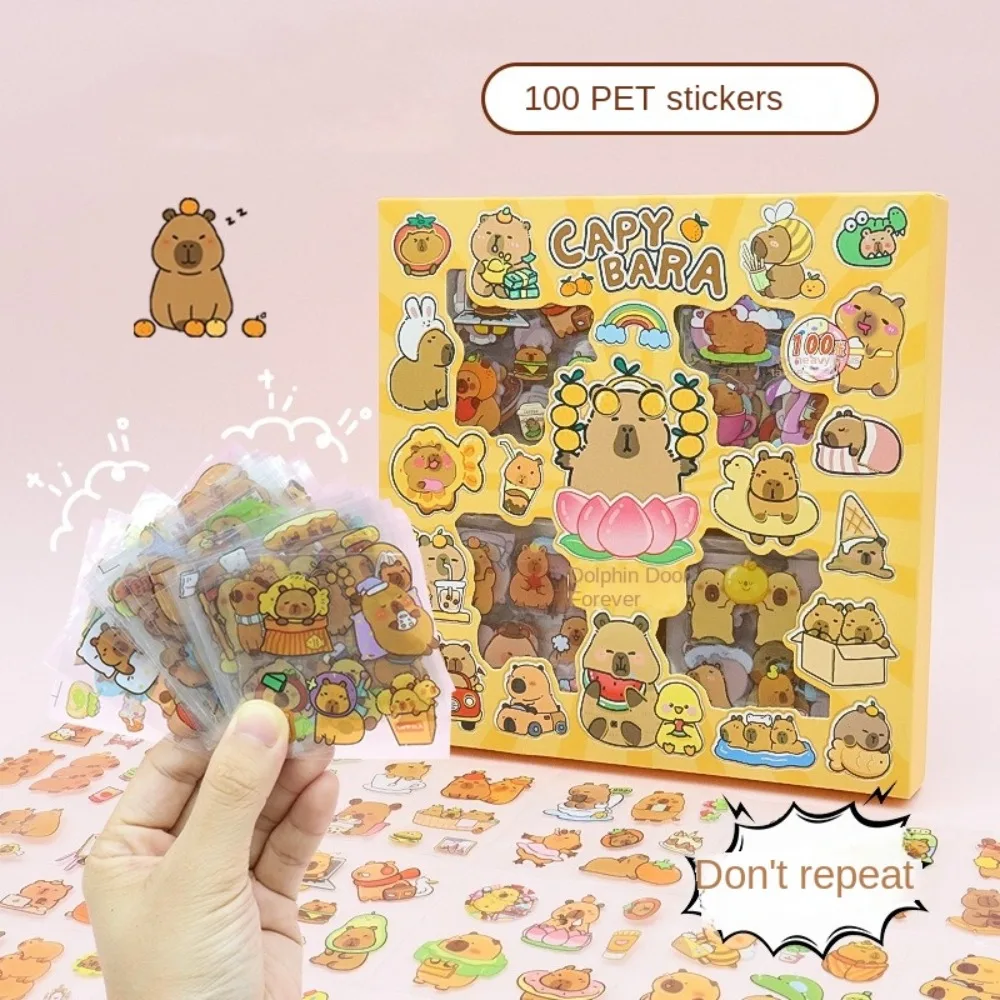 100PCS Cartoon Capybara Children Sticker DIY Stationery Mobile Phone Decoration Non-Repeating Waterproof Water Cup Decal