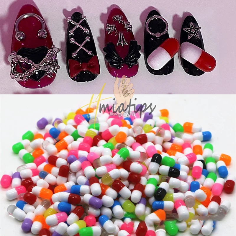 20pcs Pill Capsule Resin Nail Charms Luxury Mixed Color DIY Nail Art Decoration Accessories for Nail Supplies