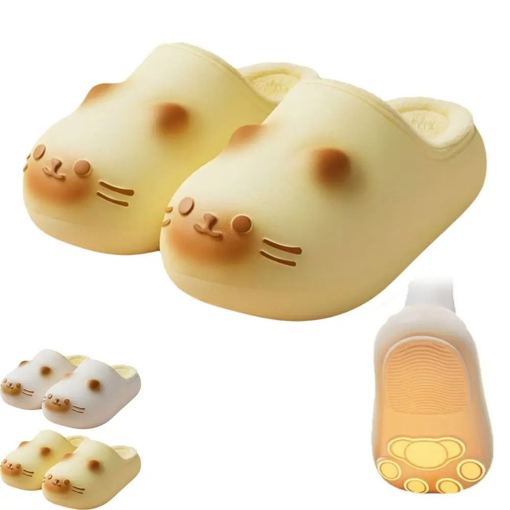 

Новые непромокаемые тапочки для кошек, тапочки с закрытым носком и кошачьими лапами, пушистые теплые зимние сабо с кошачьими лапами