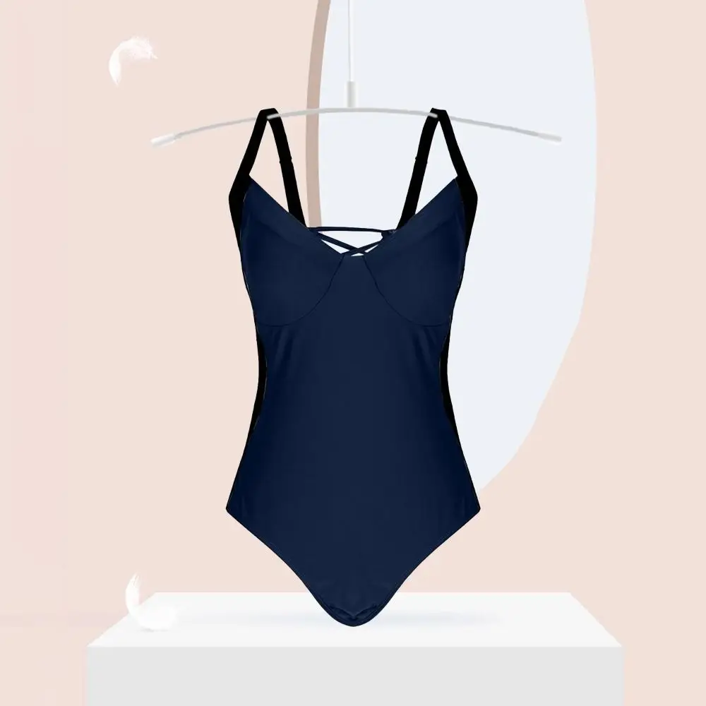 

Ins Patchwork Bodysuit Swimsuit Hollow V-neck Bathing Swimwear Slim Fit Beachwear Clothing Jumpsuit Bikini Ladies