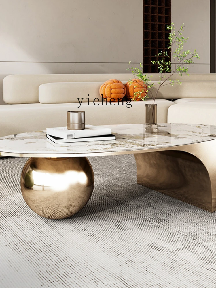 Xl  Style Light Luxury Stone Plate Shaped Coffee Table Designer Advanced Oval Coffee Table