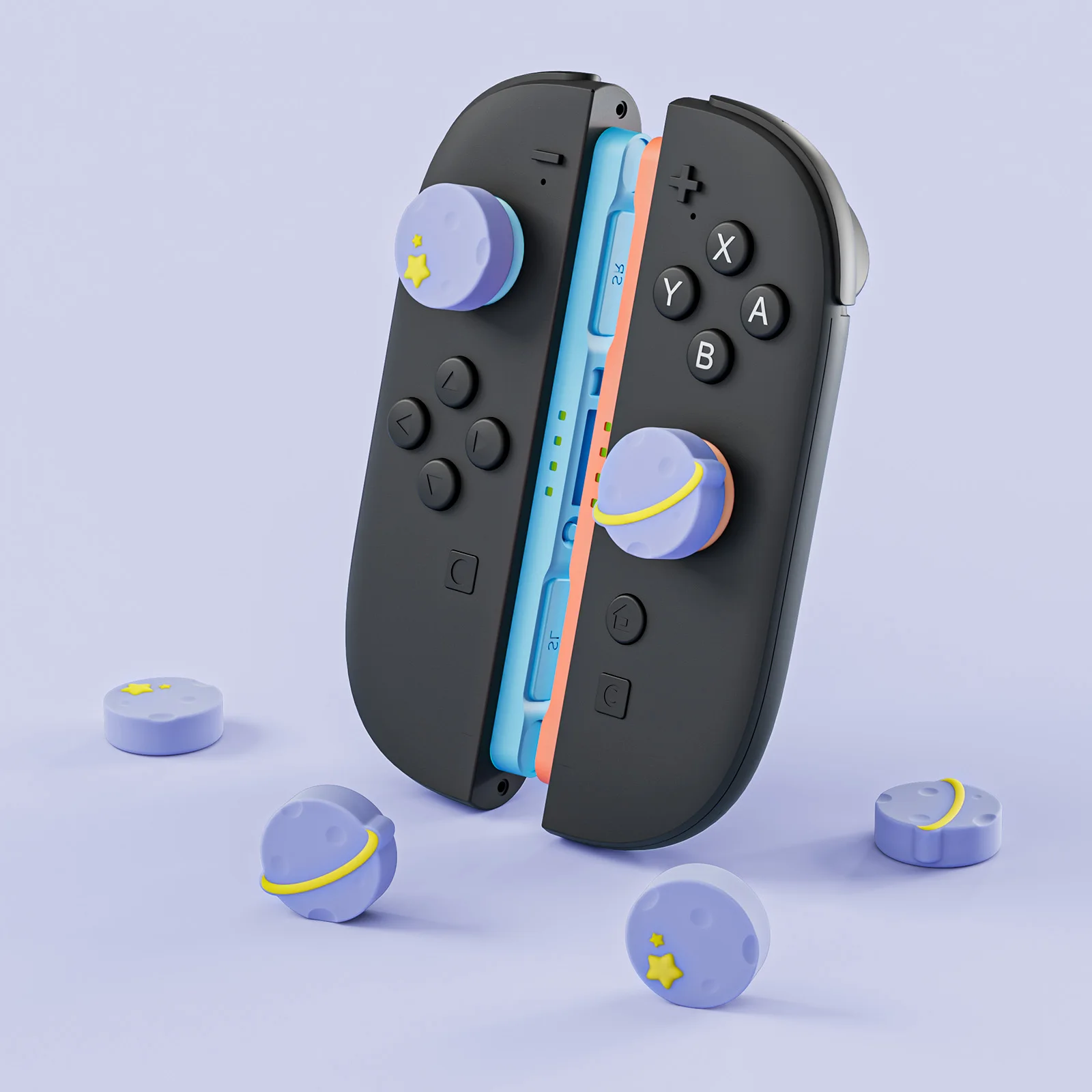 GeekShare 실리콘 조이콘 엄지 그립 캡 Nintendo Switch 2와 호환 가능, 소프트 조이스틱 커버 캡, 4개 - Purple Planet