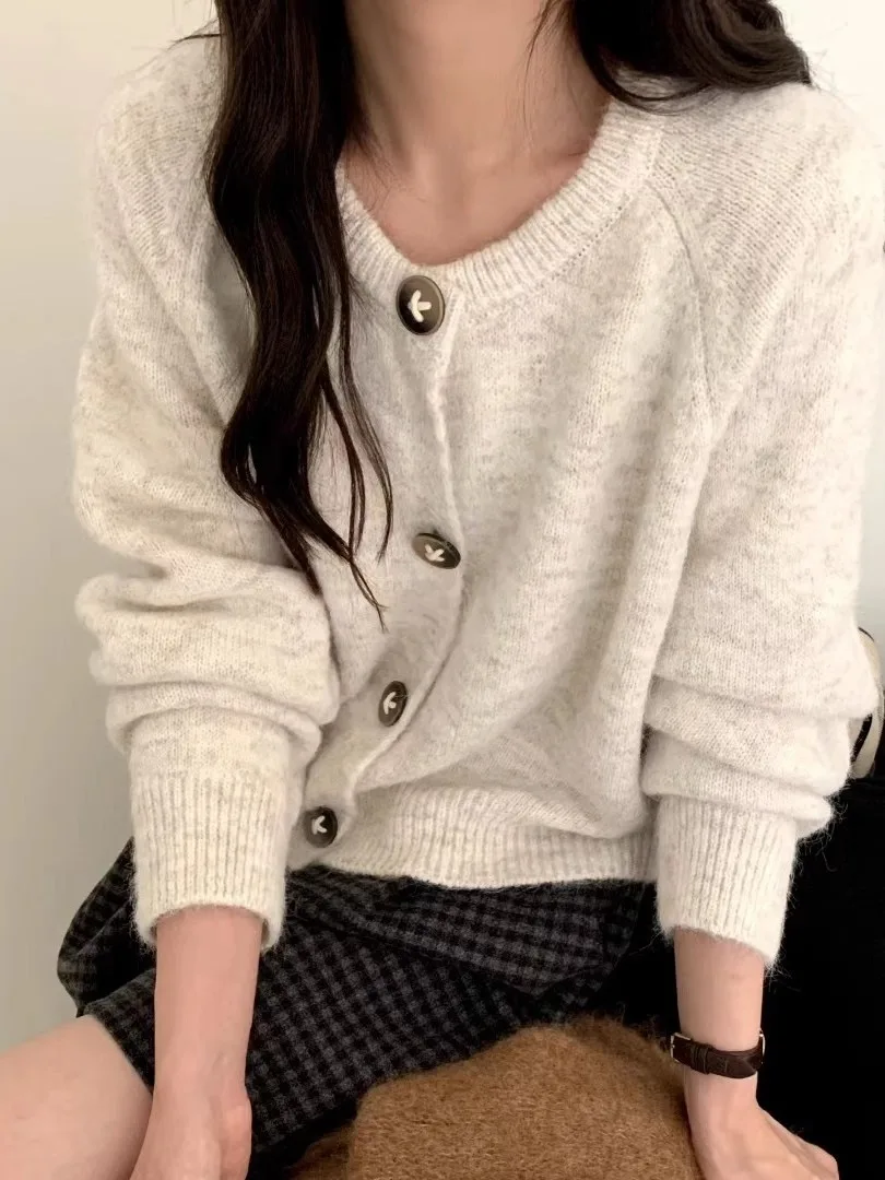 

Мягкий вязаный открытый кардиган в стиле ретро, женский свободный свитер Jaet, осень 202, ленивый нежный винтажный жилет для молодых девушек