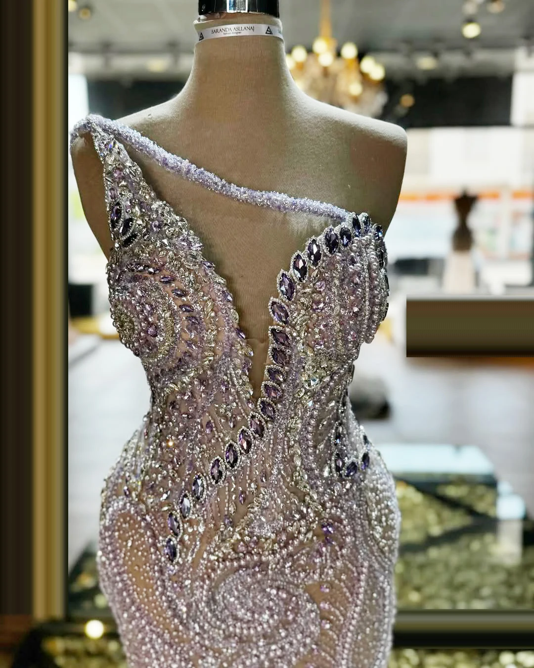 

Purple Full Crystals Mermaid Evening Dress One-Shoulder Prom Dresses Customized Cocktail Gown For Women