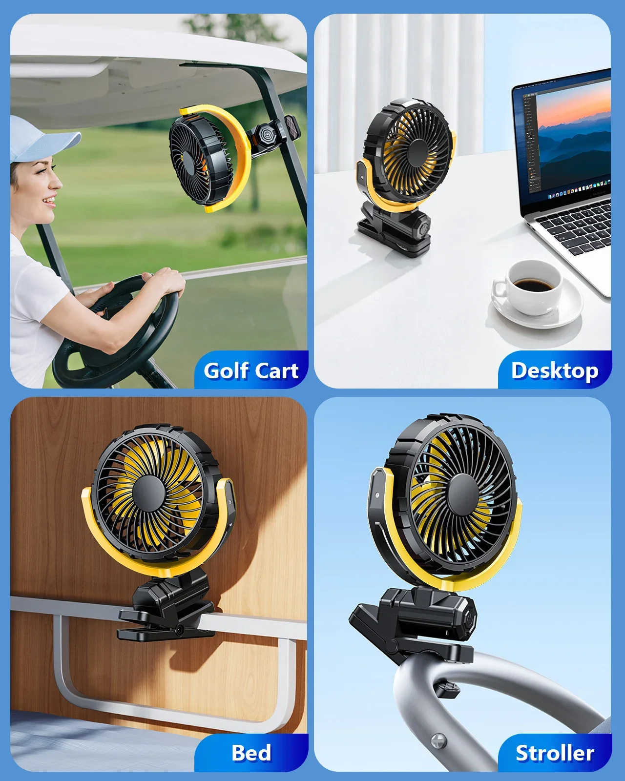 

Summer Car Electric Fan Adjustable Speed Cooling Fan With Clip 2000mAh Rechargeable Air Cooler Fan Home Outdoor Travel