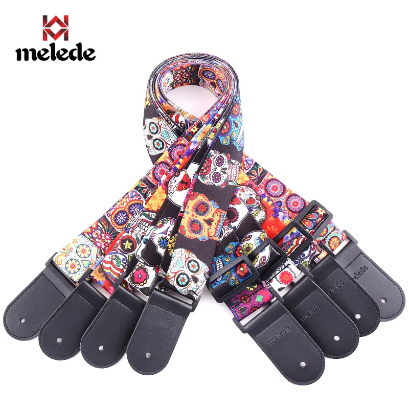 Personalized Fluorescent Printed Leather Guitar Strap Adjustable Length for Acoustic Electric Bass Ukulele Instrument Accessory