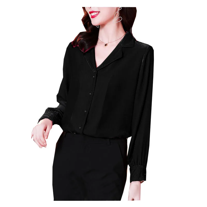 

Женская блузка из натурального шелка, бархатная блузка с воротником, женская рубашка с длинными рукавами, удобная и приятная для кожи. Мягкий большой размер