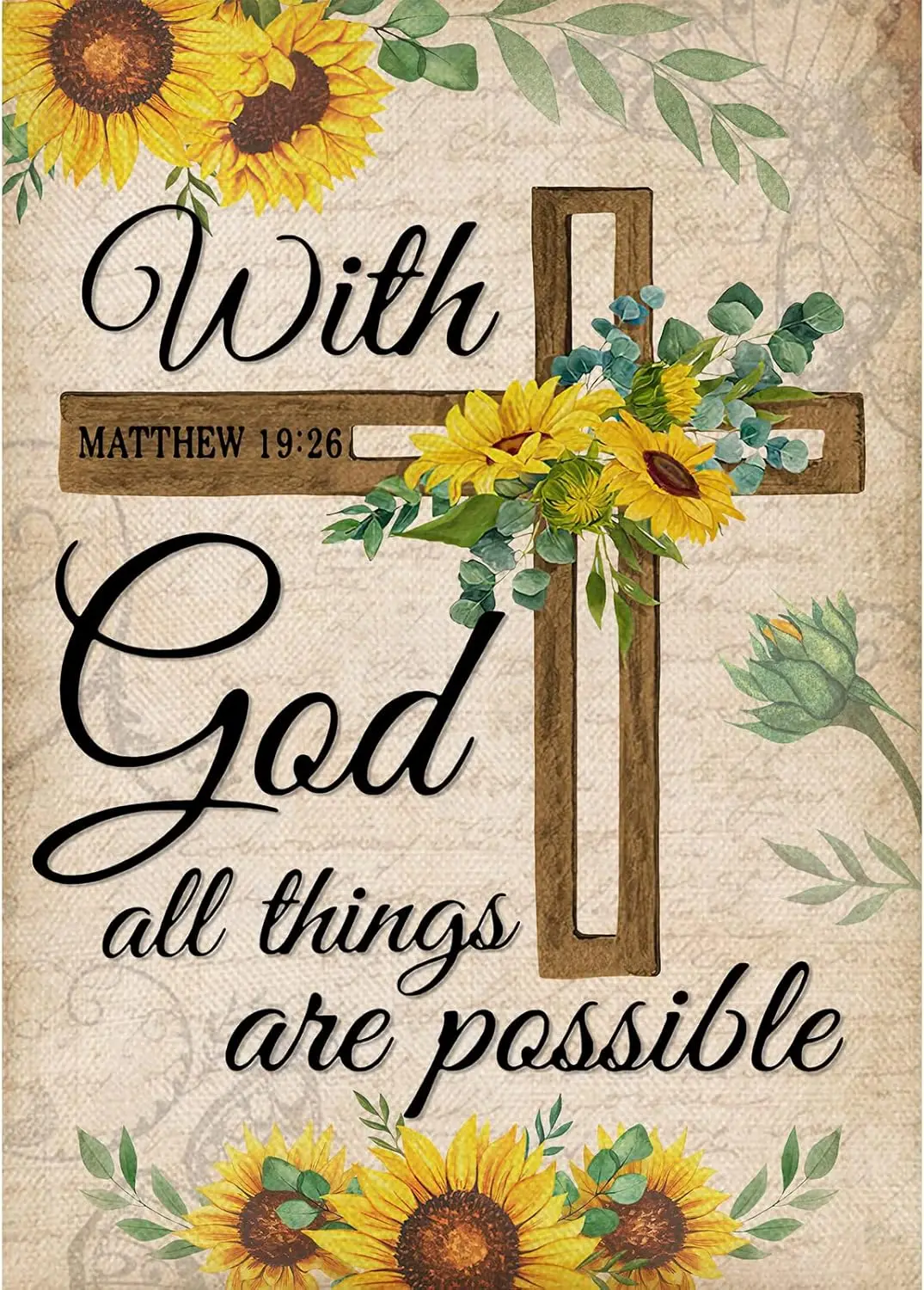 Selmad With God All Things Are Possible Easter Religious Garden Flag, Summer Cross Small Outdoor Faith Home Yard Decor, Fall Ins