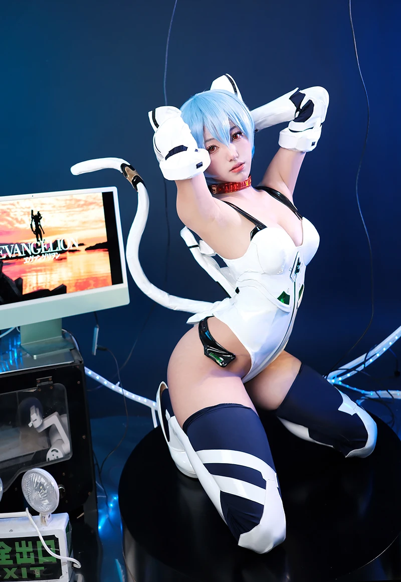 ROLECOS EVA Ayanami Rei Cosplay Costume With Socks Ayanami Rei Sexy Bunny Jumpsuit Leather Halloween Outfits Women Party Suit