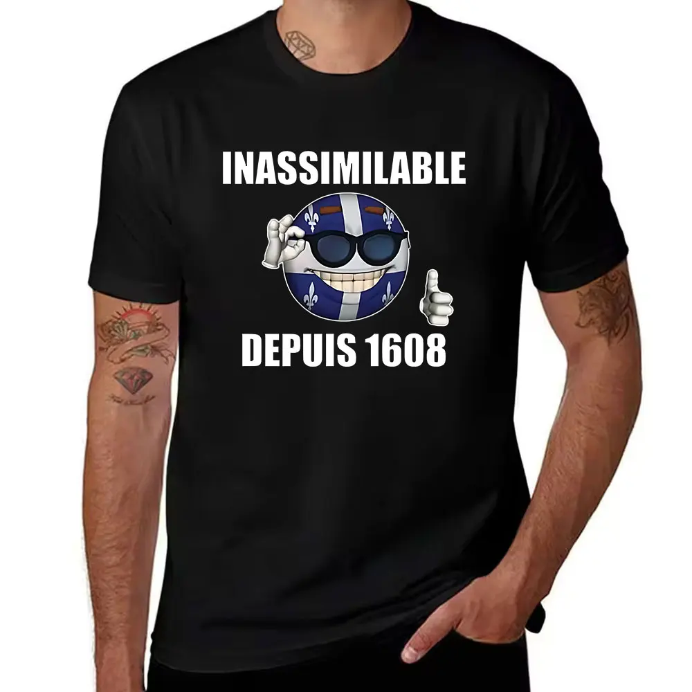 Men's Cotton T-Shirt Quebec Flag Cool Sunglasses Graphic Print Casual Short Sleeve Tee